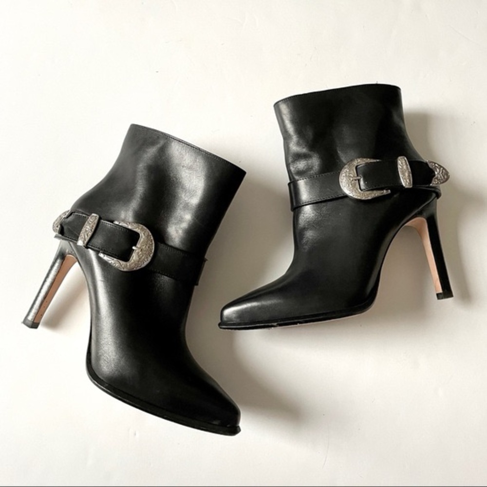 PAIGE Black Buckle Western High Heel Boots Size 8.5